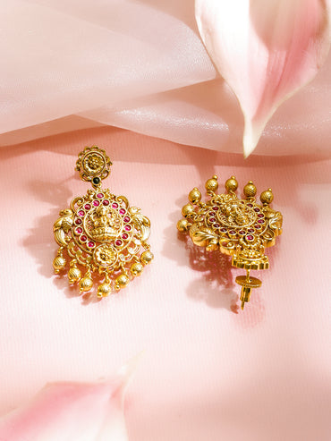 Pink-Green Blessings Lakshmi Necklace Set