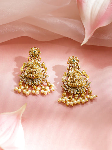 Laxmi Motif Pearl Drop Gold Choker Set