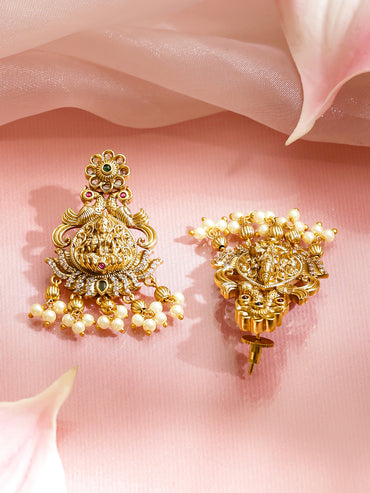 Laxmi Motif Pearl Drop Gold Choker Set