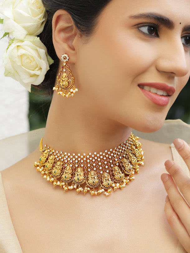 Multicolor Studded Laxmi Motif Choker Set