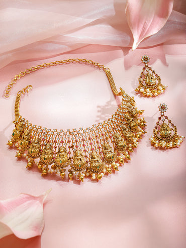 Multicolor Studded Laxmi Motif Choker Set