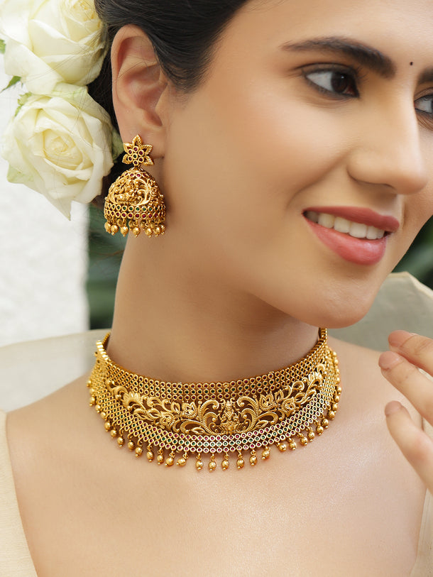 Pink-Green Lakshmi Choker Set