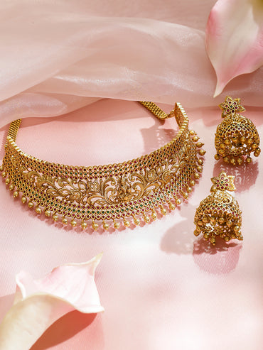 Pink-Green Lakshmi Choker Set
