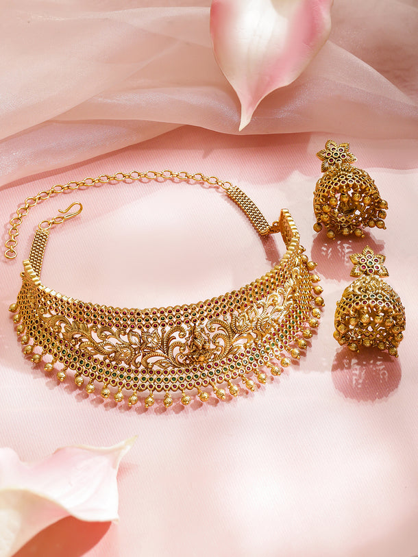 Pink-Green Lakshmi Choker Set