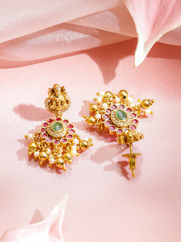 Laxmi Motif Pink Studded Necklace Set