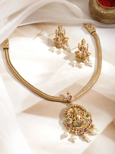 Rubans 18K Gold-Plated Stone-Studded & Beaded Jewellery Set