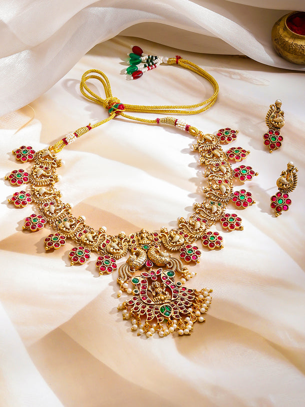 Peacock Motif Red temple Necklace Set