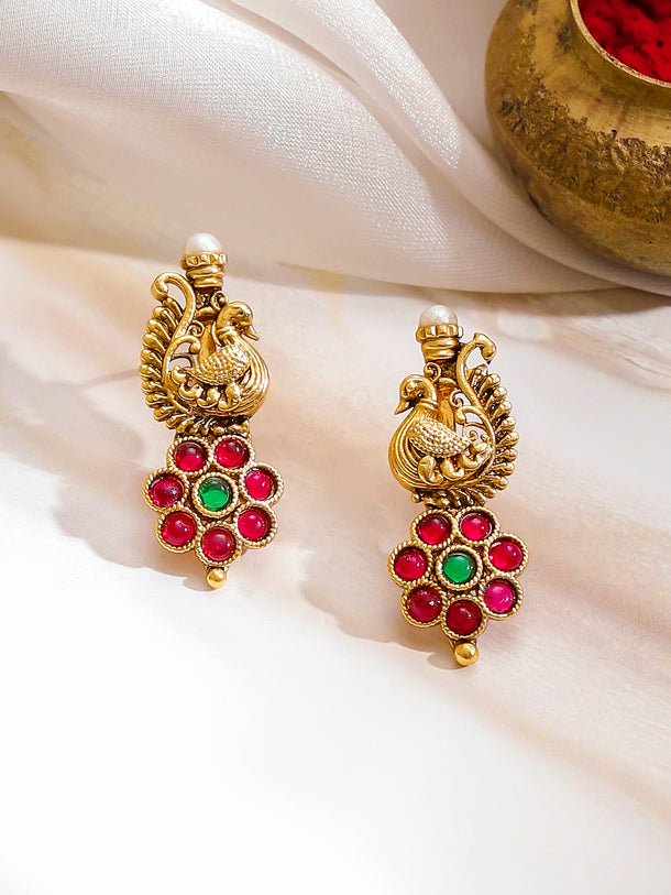 Peacock Motif Red temple Necklace Set