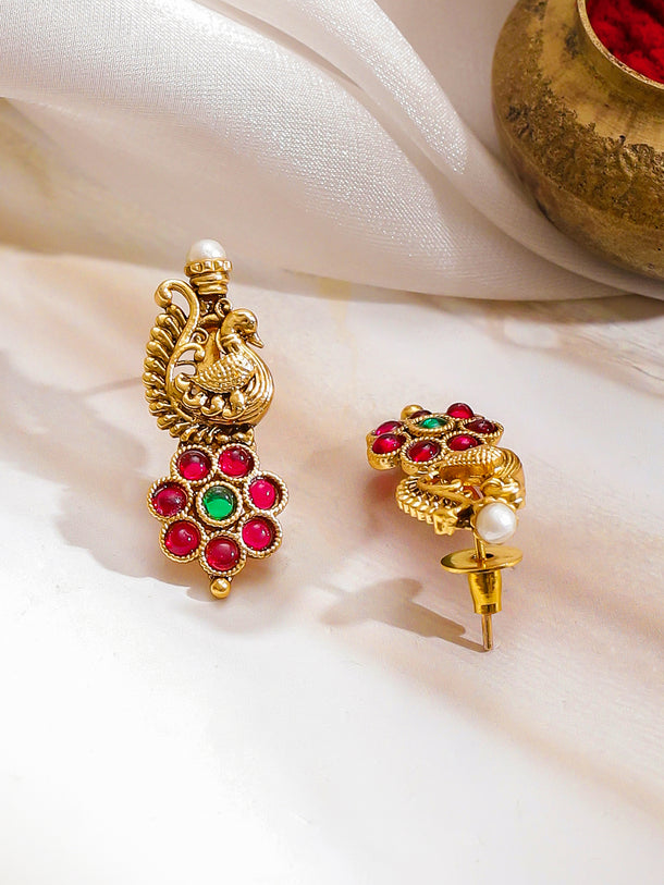 Peacock Motif Red temple Necklace Set