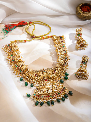 Rubans 22K Gold-Plated Stone-Studded & Beaded Jewellery Set