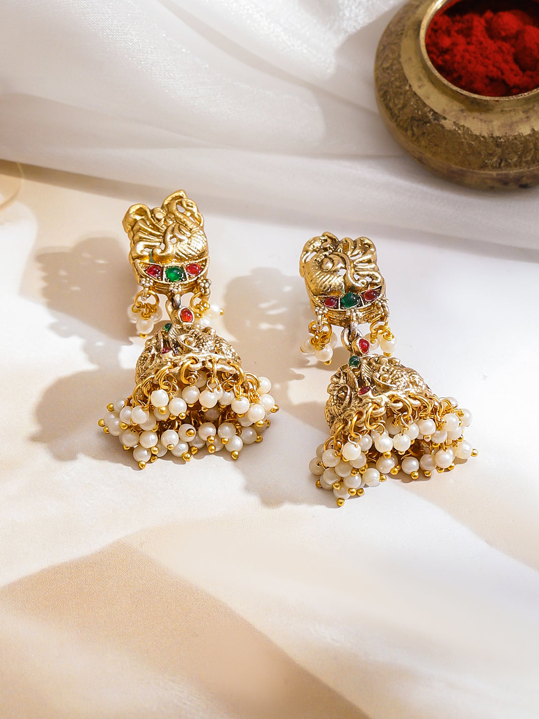 Rubans 22K Gold-Plated Stone-Studded & Beaded Jewellery Set