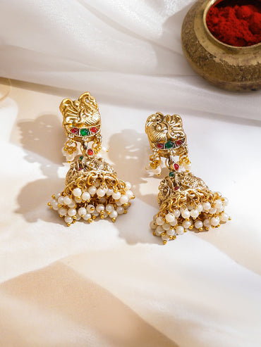 Rubans 22K Gold-Plated Stone-Studded & Beaded Jewellery Set