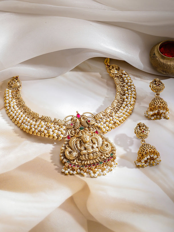 Divine Pearl Cluster Temple Jewellery Set