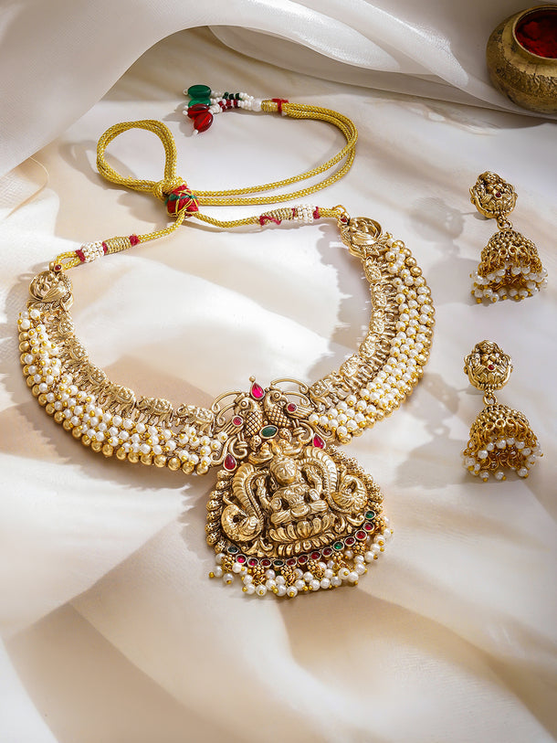 Divine Pearl Cluster Temple Jewellery Set