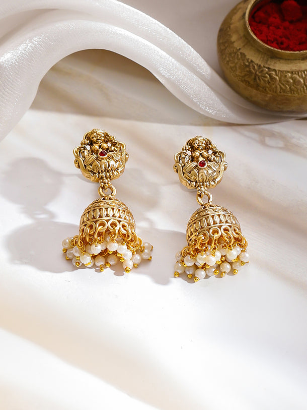 Pearl Drop Multicolor Studded Temple Necklace Set