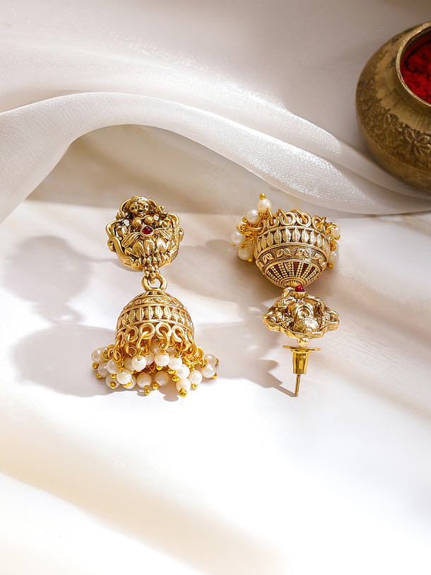 Pearl Drop Multicolor Studded Temple Necklace Set