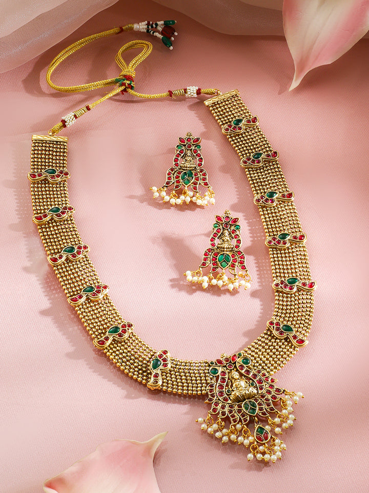 Rubans 22k Gold-Plated Stone-Studded & Beaded Jewellery Set