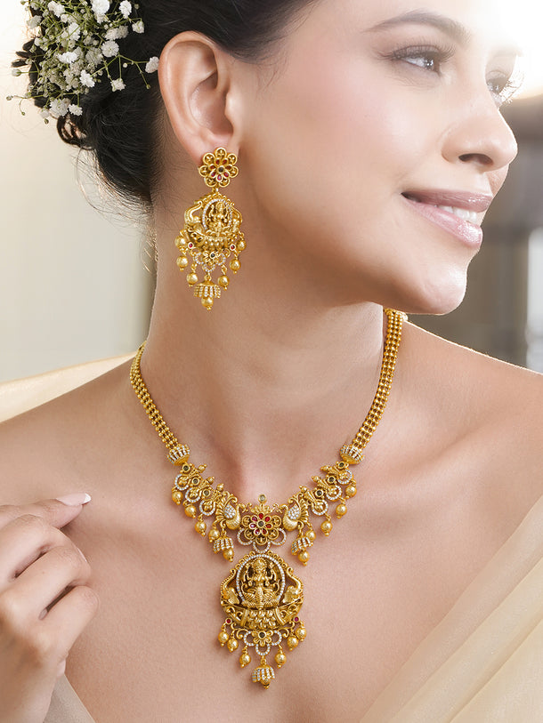 American Diamond Zirconia Temple Necklace Set