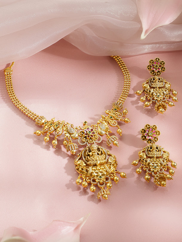 American Diamond Zirconia Temple Necklace Set