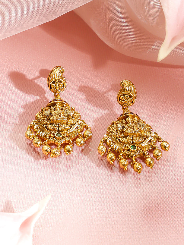 Pink Studded Leaf Motif Temple Necklace Set