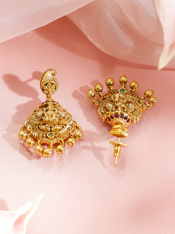 Pink Studded Leaf Motif Temple Necklace Set