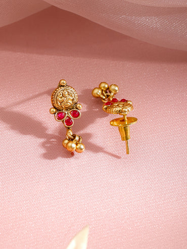 Temple Grace Green-Pink Golden Necklace Set