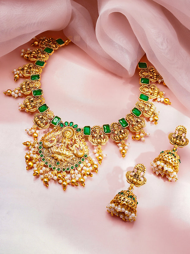 Divine Temple Emerald Necklace Set