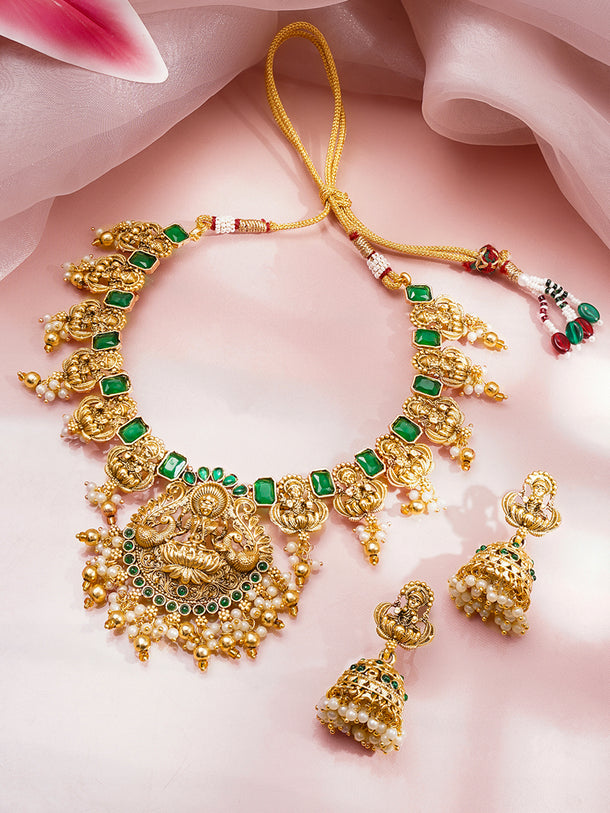 Divine Temple Emerald Necklace Set