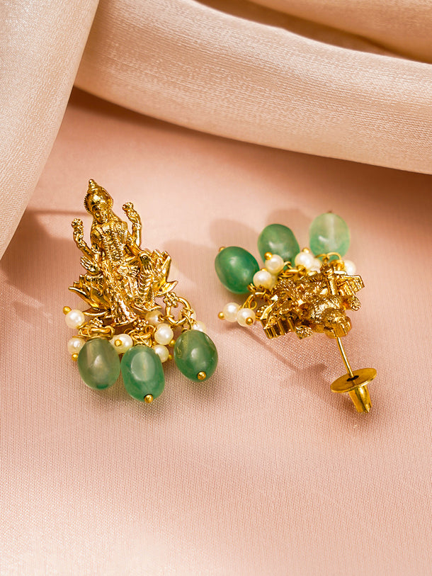 Temple Pendant Pastel Green Bead Necklace Set