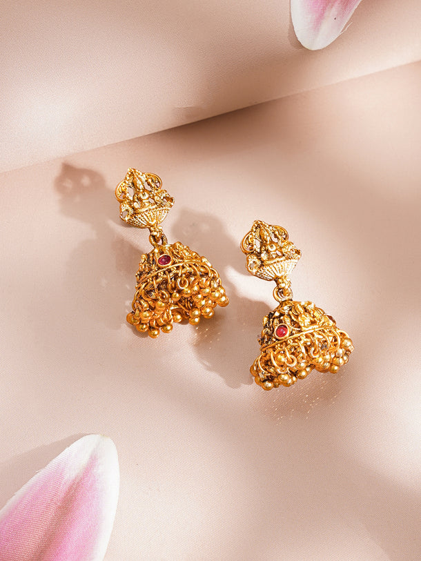 Gold Plated Temple Lakshmi Pendant Necklace Set