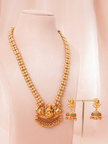 Gold Plated Temple Lakshmi Necklace Set