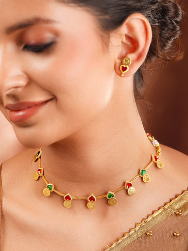 Gold Plated Laxmi Moti Heart Design Multicolor Necklace Set