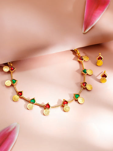 Gold Plated Laxmi Moti Heart Design Multicolor Necklace Set