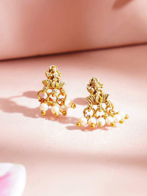 Gold Plated Pearl Drop Pink & Green Temple Necklace Set