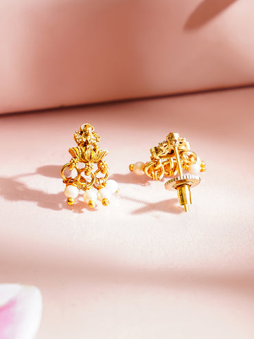 Gold Plated Pearl Drop Pink & Green Temple Necklace Set