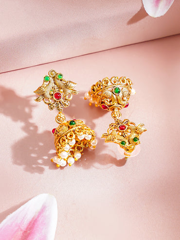 Gold-Plated Temple Lakshmi Peacock Necklace Set