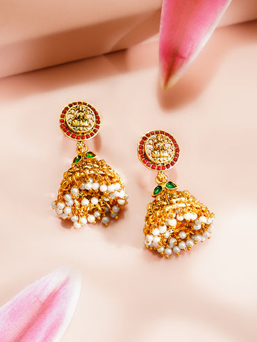 Gold Plated Divine Lakshmi Kundan Pearl Fringe Jewellery Set