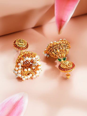 Gold Plated Divine Lakshmi Kundan Pearl Fringe Jewellery Set