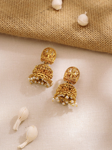 Gold Plated Ruby Bloom Lakshmi Temple Necklace Set