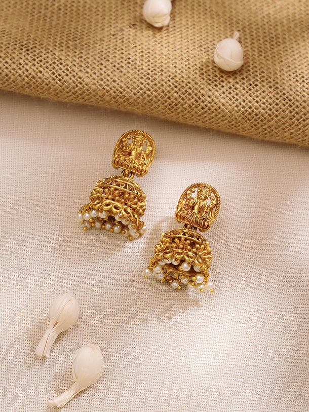 Gold Plated Ruby Bloom Lakshmi Temple Necklace Set