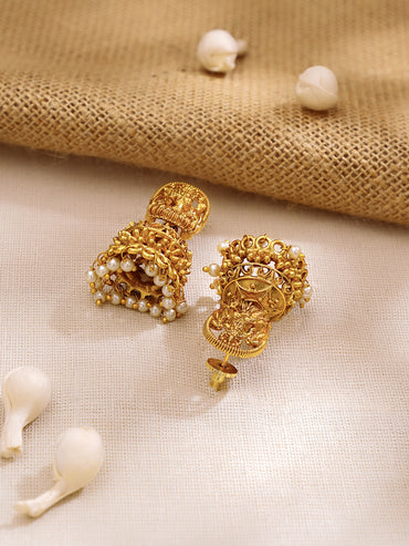 Gold Plated Ruby Bloom Lakshmi Temple Necklace Set