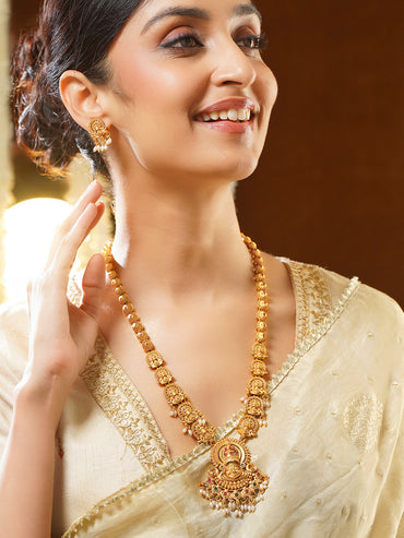 Gold Plated Divine Grace Antique Gold Temple Haram Set