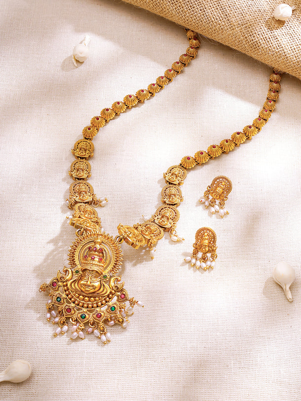 Gold Plated Divine Grace Antique Gold Temple Haram Set