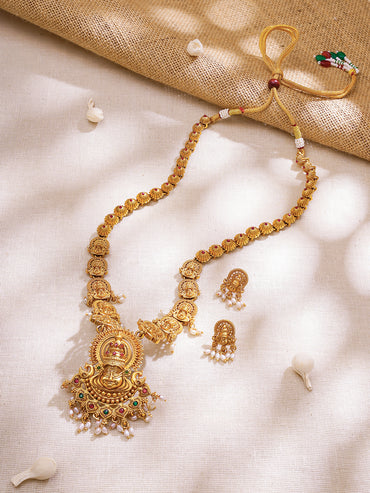 Gold Plated Divine Grace Antique Gold Temple Haram Set