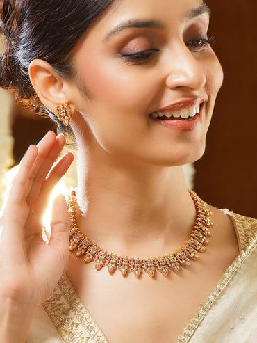 Gold Plated Divine Lakshmi Temple Necklace Set