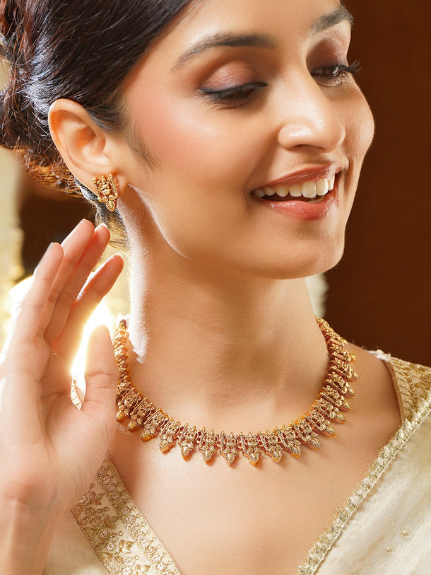 Gold Plated Divine Lakshmi Temple Necklace Set