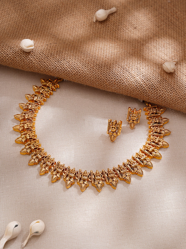 Gold Plated Divine Lakshmi Temple Necklace Set