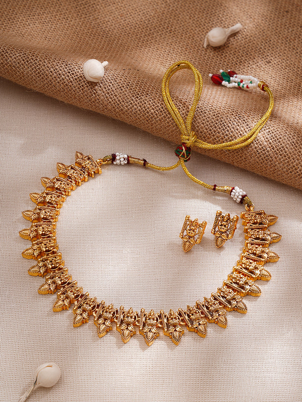 Gold Plated Divine Lakshmi Temple Necklace Set