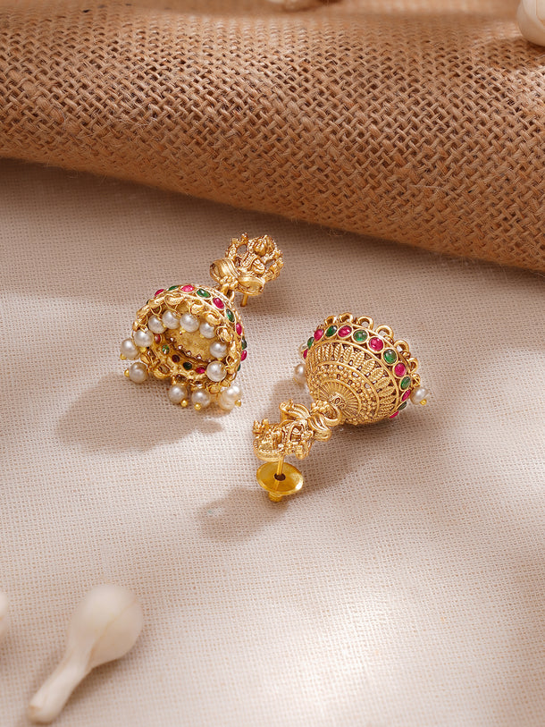 Gold Plated Divine Lakshmi Ruby Petal Temple Choker Set