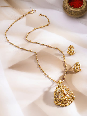 Gold Toned Laxmi Motif Pendant Necklace